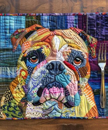 Chunky Pup Parade dog quilted table placemat — washable, durable pet feeding mat for kitchen & dining, non-slip, stain-resistant