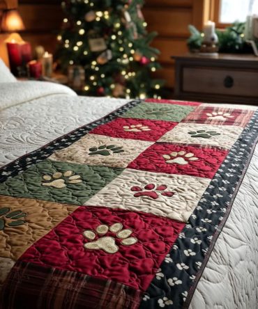 Classic Pawpatch Quilted Bed Runner — Timeless Neutral Patchwork Accent With Subtle Paw Motif For Versatile Home Styling