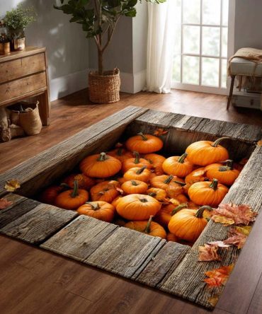 Classic Pumpkin Nest Area Rug — Warm Autumn Accent Rug, Durable Low-Pile, Non-Slip Mat For Entryway, Kitchen, Or Seasonal Décor
