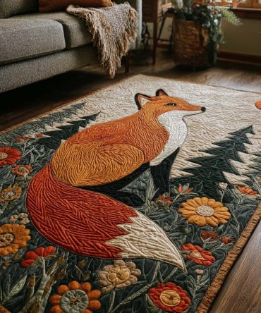 Clever Fox Area Rug — Whimsical Fox Illustration Rug, Cozy Low-Pile Accent, Durable & Non-Slip, Perfect For Nursery, Living Room, Or Cabin