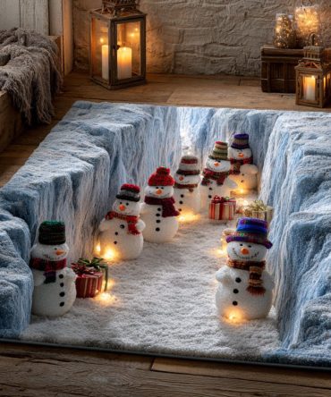 Cliff Snowman Area Rug — Cheerful Snowman Holiday Rug, Soft Low-Pile, Non-Slip Backing, Stain-Resistant Seasonal Floor Accent