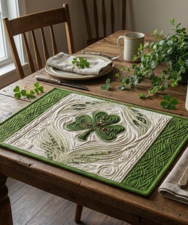 Clover Aura Quilted Placemat — Lucky Clover Table Decor with Subtle Quilting, Perfect for St. Patrick’s & Spring Celebrations
