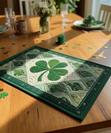 Cloverlight Quilted Table Placemat — Charming Four-Leaf Clover Design for Good-Luck Decor, Quilted Dining Protection, Machine-Washable Accent