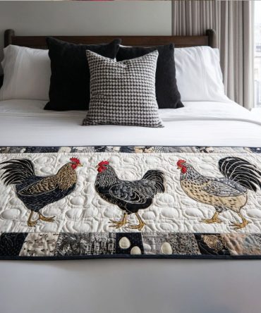 Cluck-Tastic Quilted Bed Runner – Playful Farmhouse Poultry Accent, Durable Cotton Blend For Queen & King Beds