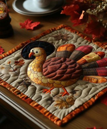 Clumsy Turkey Quilted Placemat – Playful Thanksgiving Table Mat, Cute Turkey Motif With Quilted Cotton Protection, Heat-Resistant & Machine-Washable Seasonal Decor