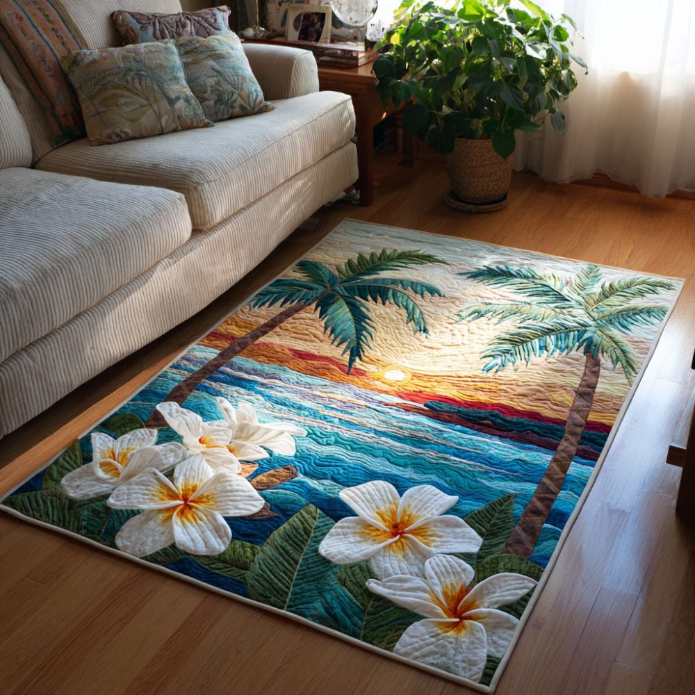 Beach Floral Area Rug - Coastal Bloom Design, Machine-Washable Accent Rug, Soft Plush Pile For Living Room & Bedroom