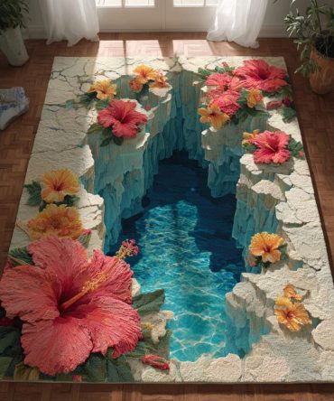 Coastal Bloom Floral Rug - Nautical-Inspired Washable Accent, Low-Profile Durable Mat For Entryway, Bedroom, Beach Homes