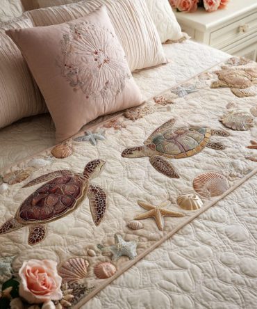 Coastal Bloom Quilted Bed Runner - Nautical Floral Bed Scarf For Queen & King Beds, Lightweight Decorative Throw