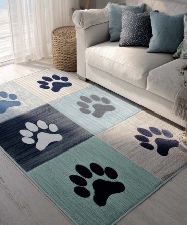 Coastal Blue Paw Pet Rug - Cute Paw Print Indoor/Outdoor Mat, Machine Washable, Non-Slip Backing, Soft & Durable For Pets