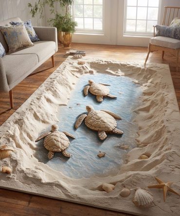 Coastal Calm Soft Rug - Serene Blue-Tone Coastal Design, Low-Pile, Machine-Washable Accent For Living Room, Entryway, Patio