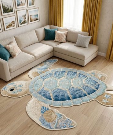 Coastal Drift Custom Rug - Ocean Wave Contour, Outdoor-Friendly, Low-Maintenance, Fade-Resistant Beach Accent With Non-Slip Backing