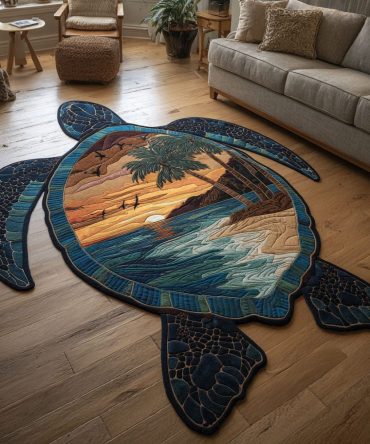 Coastal Paradise Turtle Custom Rug - Sea Turtle Shape, Kid-Friendly, Outdoor Patio & Beach House Accent, Uv-Stable & Non-Slip