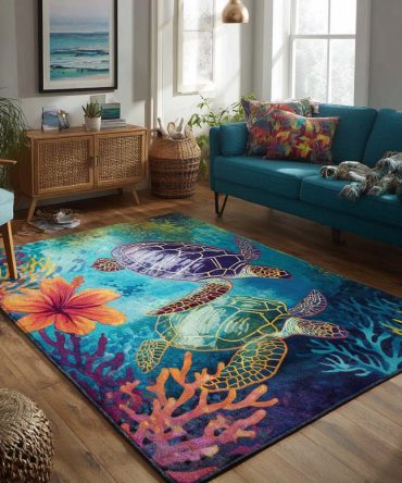 Coastal Sea Turtle Accent Rug — Soft Ocean-Themed Non-Slip Area Rug For Beach House, Living Room, Bedroom & Nursery Decor