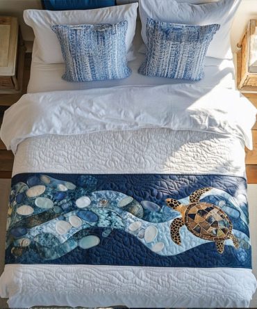 Coastal Wanderer Quilted Bed Runner — Nautical Cotton Throw With Soft Blues & Sand Tones, Stylish Accent For Beach-Inspired Bedrooms