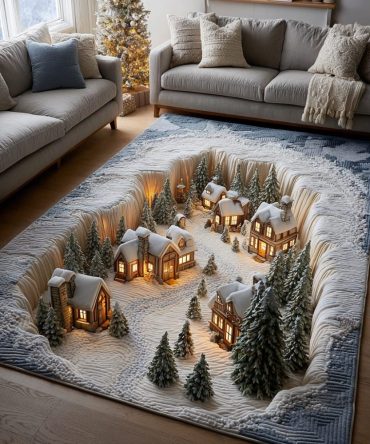 Modern Cold Hearth Area Rug — Cool-Toned Geometric Rug For Living Room, Fireplace, Office; Low-Pile, Easy-Clean, Contemporary Decor