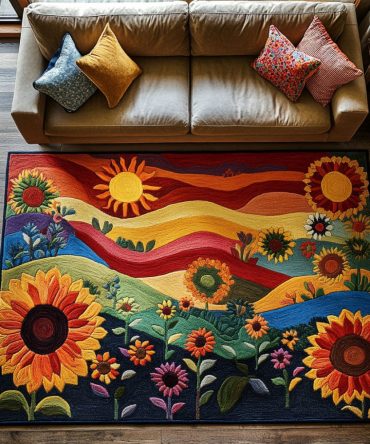 Bright Color Bloom Contemporary Rug — Multicolor Modern Area Rug For Home, Playroom, Entryway; Soft Touch, Non-Slip Backing, Easy Care