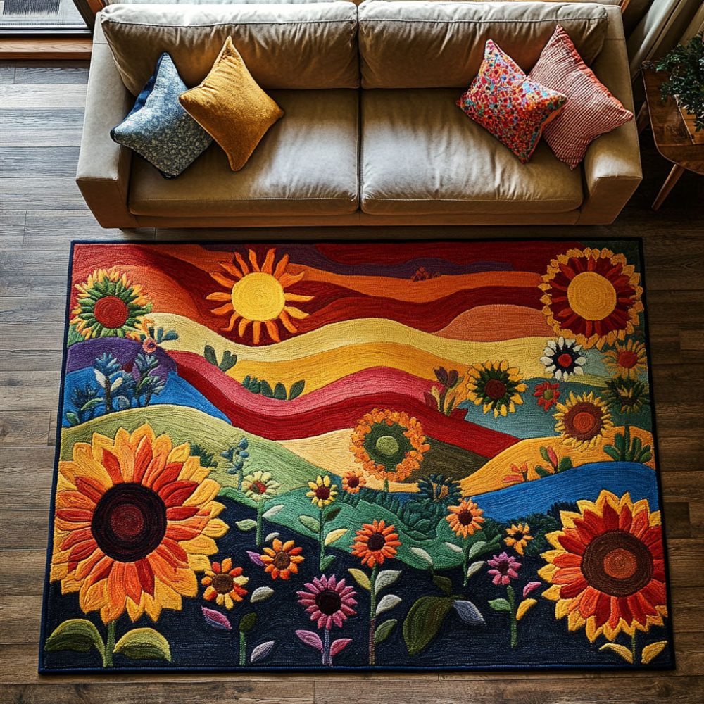 Bright Color Bloom Contemporary Rug — Multicolor Modern Area Rug For Home, Playroom, Entryway; Soft Touch, Non-Slip Backing, Easy Care