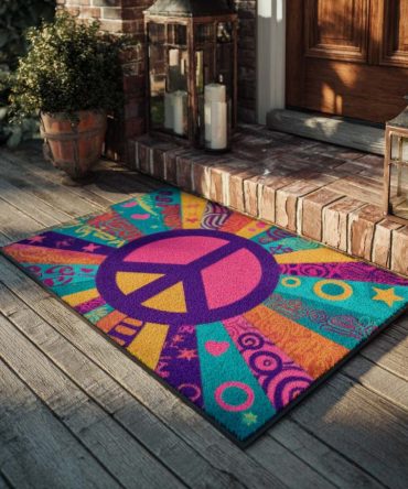 Color Splash Peace Doormat - Vibrant Tie-Dye Peace Welcome Mat, Boho Colorful Non-Slip Outdoor/Indoor Rug For Front Door & Porch