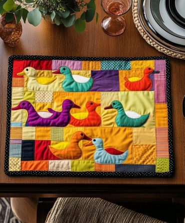 Colorful Duckling Quilted Placemat — Vibrant Feathered Design Table Mat, Soft Cotton Blend, Washable & Gift-Ready Dining Accent