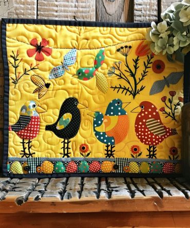 Colorful Garden Birds Quilted Placemat — Playful Avian & Floral Table Mat, Durable Cotton-Blend, Machine-Washable, Perfect for Casual Entertaining