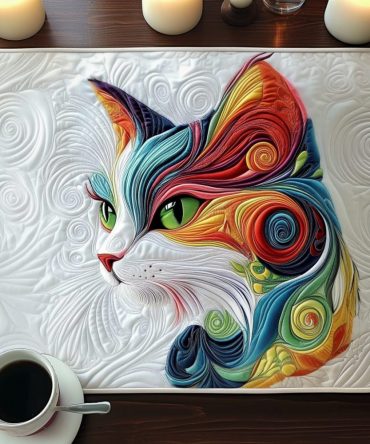 Vibrant Swirl Quilted Placemat — Colorful Abstract Table Mat, Eye-Catching Quilted Dining Accent to Energize Modern Tablescapes