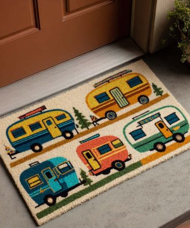 Colorful Campers Welcome Mat - Bright Retro Camper Doormat For Outdoor Porches, Durable Non-Slip Entry Rug, Fun Travel & Camping Gift