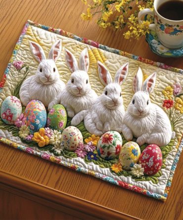 Colorful Easter Eggs Quilted Placemat - Bright Spring Table Accent, Reversible Cotton Mat, Machine Washable, Perfect for Holiday Brunch