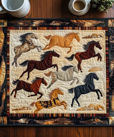 Colorful Galloping Horse Quilted Placemat — Bright Equestrian Table Mat, Stain-Resistant, Heat-Proof Padding, Non-Slip Back, Easy Care
