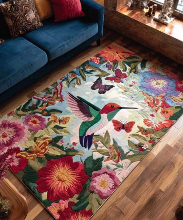 Colorful Hummingbird Area Rug — Vibrant Avian Accent Rug For Living Room, Patio, Or Nursery; Soft Texture, Fade-Safe, Non-Slip Backing