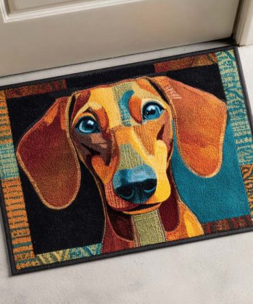 Vibrant Pup Welcome Mat - Colorful Dog Illustration Outdoor/Indoor Doormat, Fade-Proof Print, Easy Clean & Durable Coir, Non-Slip Porch Rug