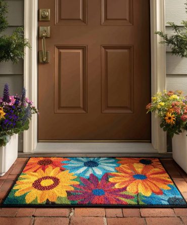 Colorful Sunflower Coir Doormat — Bright Welcome Mat With Multi-Color Floral Design, Durable Outdoor/Indoor Entrance Rug For Year-Round Cheer