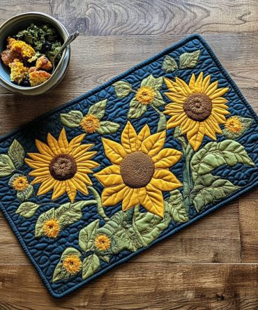 Colorful Sunflowers Vibrant Quilted Placemat - Bold Sunflower Print, Insulated Cotton-Blend, Fade-Resistant & Easy-Care Table Mat