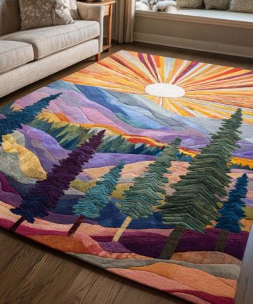 Vibrant Sunrise Statement Rug — Bold Multicolor Abstract Area Rug For Living Room, Soft Plush Accent With Easy-Care Finish