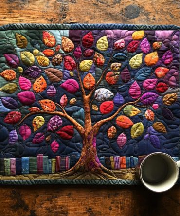 Vibrant Colorful Tree Quilted Placemat - Bright Cotton-Blend Dining Mat, Fade-Resistant & Machine Washable, Perfect Housewarming Gift