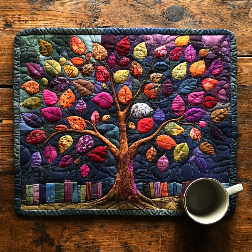 Vibrant Colorful Tree Quilted Placemat - Bright Cotton-Blend Dining Mat, Fade-Resistant & Machine Washable, Perfect Housewarming Gift