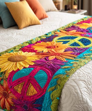 Vibrant Colorwave Dream Quilted Bed Runner – Bold Multicolor Throw Scarf For Beds & Sofas , Fade-Resistant, Machine Washable