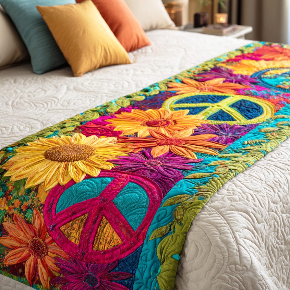 Vibrant Colorwave Dream Quilted Bed Runner – Bold Multicolor Throw Scarf For Beds & Sofas , Fade-Resistant, Machine Washable