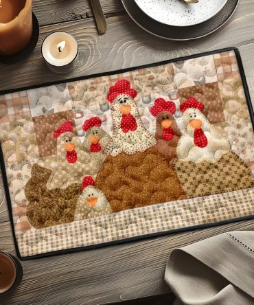 Comical Cluckers Quilted Placemat — Funny Chicken Illustration, Insulated & Easy-Care Table Mat For Farmhouse Kitchens And Casual Dining