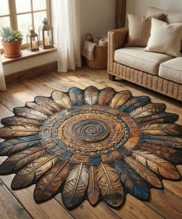 Copper Canyon Sunburst Sculpted Rug — Custom-Shaped Earth-Tone Accent Rug For Entryway Or Living Room, Artful Textured Design