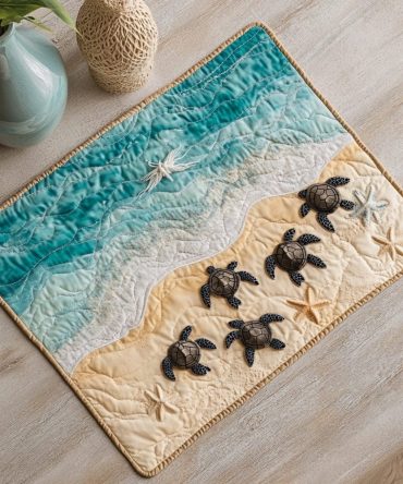 Coral Cove Turtle Quilted Placemat - Coastal Cotton Table Mat with Sea Turtle Print for Beach House Decor and Summer Entertaining