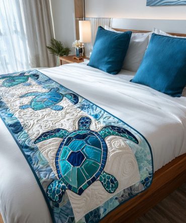 Coral Dream Quilted Bed Runner - Warm Coral Floral Bed Scarf For Queen & King Beds, Textured Decorative Throw