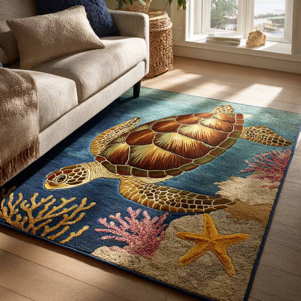 Coral Guardian Decorative Rug — Sea-Inspired Area Rug With Protective Hues, Durable Accent For High-Traffic Rooms And Entryways