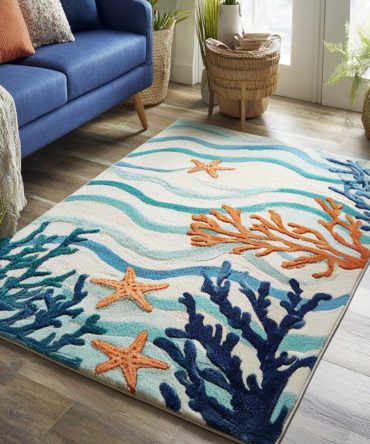 Coral Reef Modern Rug — Vibrant Ocean-Themed Area Rug With Abstract Reef Pattern, Soft Low-Pile Accent For Living Rooms