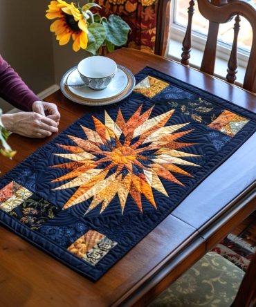 Cosmic Tribal Quilted Placemat — High-Quality Cotton Table Mat with Bold Cosmic Motif for Boho & Modern Dining, Easy-Care and Durable