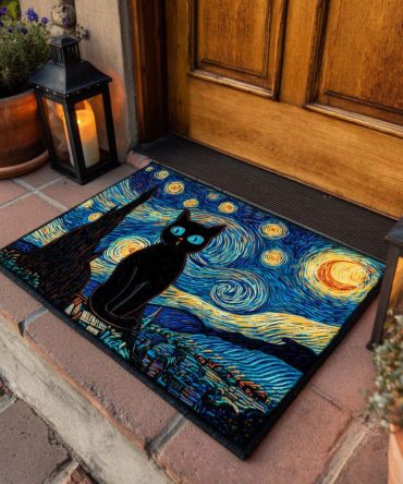 Cosmic Cat Welcome Doormat - Galaxy Cat Decorative Front Door Mat, Durable Non-Slip Indoor/Outdoor Rug For Cat Lovers