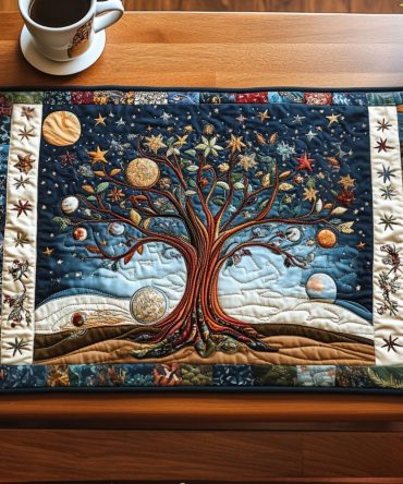 Cosmic Tree Quilted Placemat — Artistic Nature Print, Insulated Table Mat, Machine-Washable Accent For Modern Boho Or Eclectic Dining Spaces