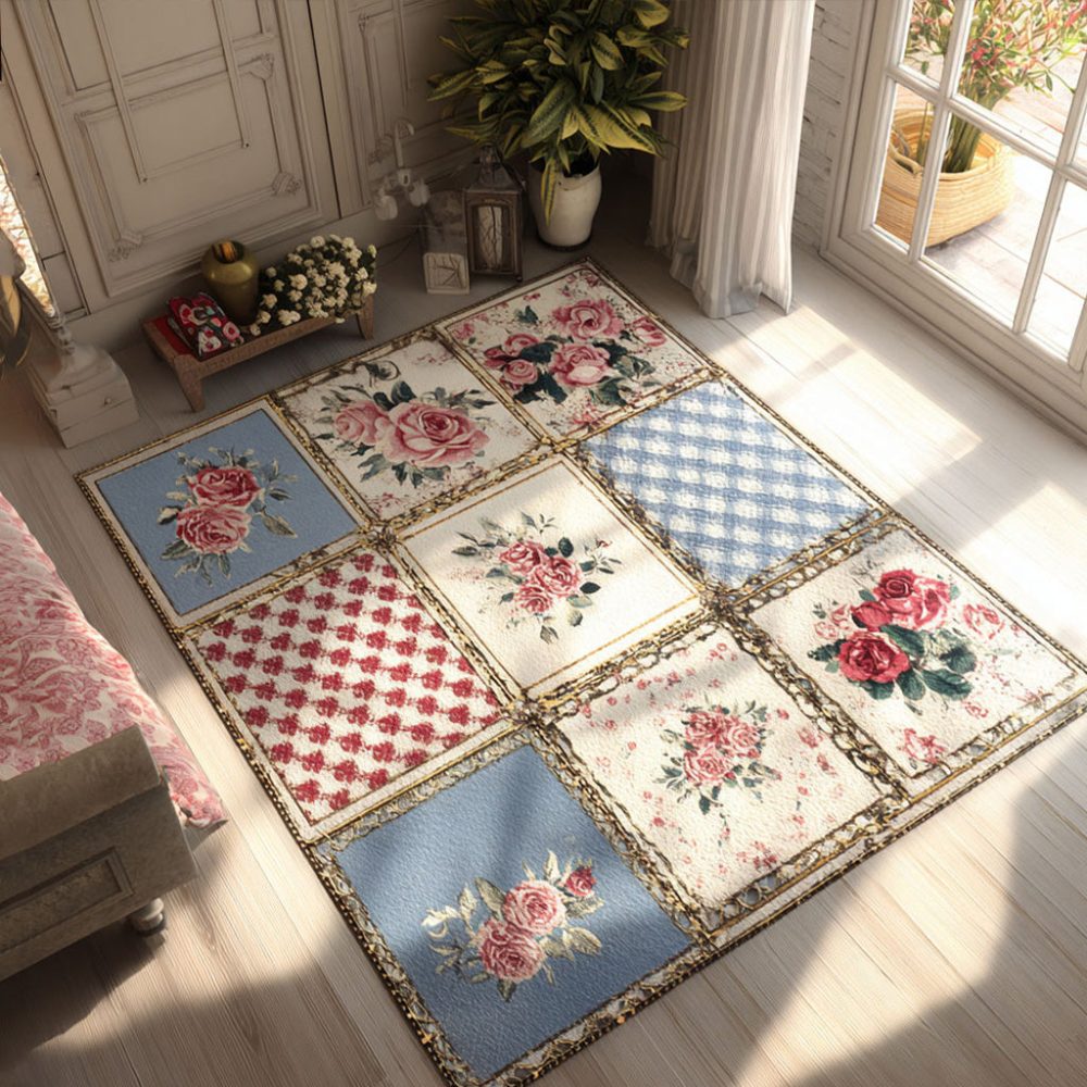 Cottage Rose Memory Area Rug — Vintage Floral Accent Rug With Soft Memory Foam Backing, Non-Slip, Luxurious Underfoot