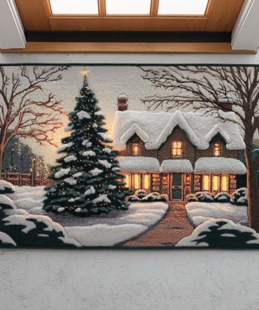 Cottage Snow Welcome Rug — Charming Winter Doormat For Rustic Porches, Cabins And Cozy Home Entryways