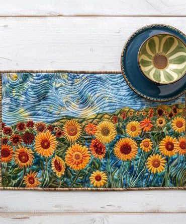 Sunflower Garden Quilted Placemat — Rustic Country Table Accent, Durable Cotton Blend, Machine Washable, Perfect Gift