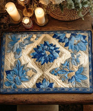 Handcrafted Country Blossom Floral Quilted Placemat — 100% Cotton Rustic Table Mat, Machine Washable, Farmhouse Decor for Everyday Dining & Gifts